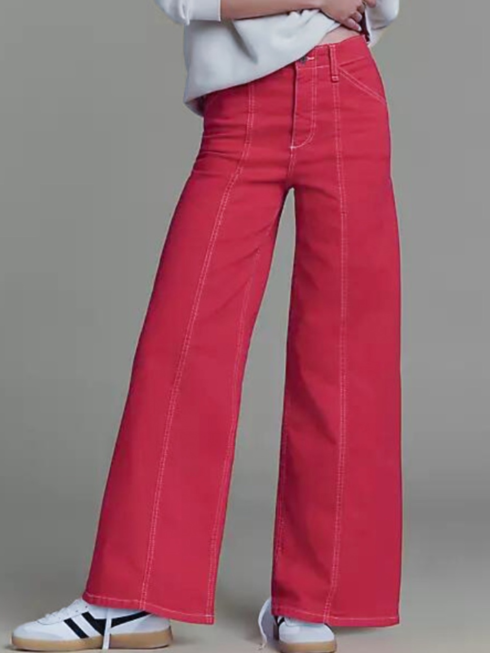 Maeve Delaney High Rise Wide Leg Jeans Red Pink Size 25 Contrast Stitching